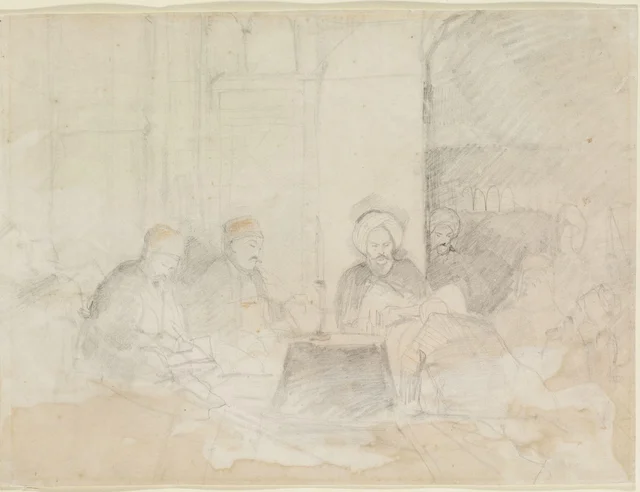 O mágico egípcio dando uma sessão diante de membros da comunidade europeia do Cairo, John Frederick Lewis