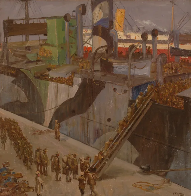 Tropas americanas embarcando, Southampton, 1918, John Lavery