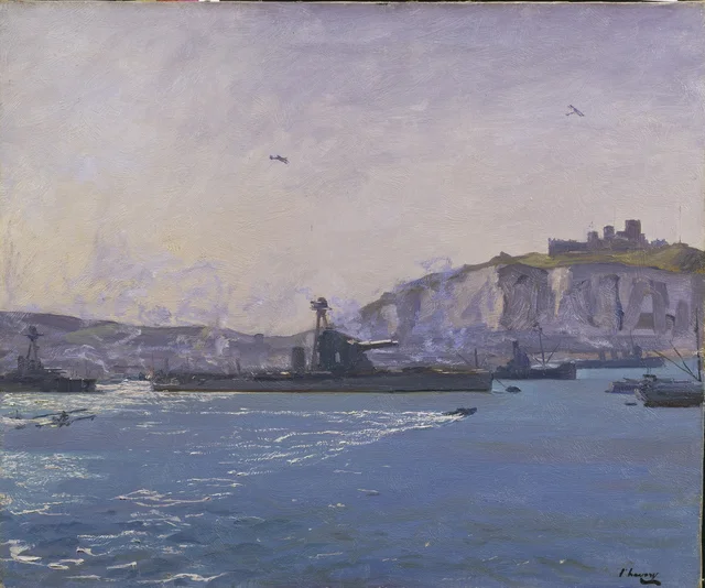 Monitores, porto de Dover, 1918, John Lavery