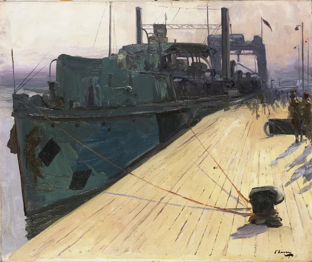 Richborough, 1917. Uma balsa através do Canal, John Lavery