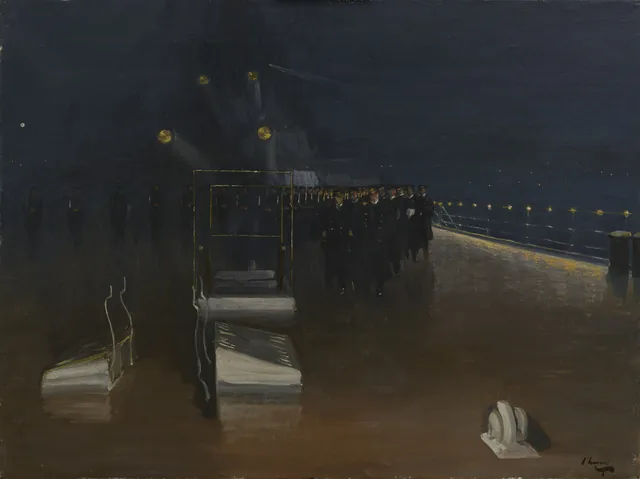 A chegada dos delegados alemães: o «HMS Queen Elizabeth», 15 de novembro de 1918. Noite, John Lavery
