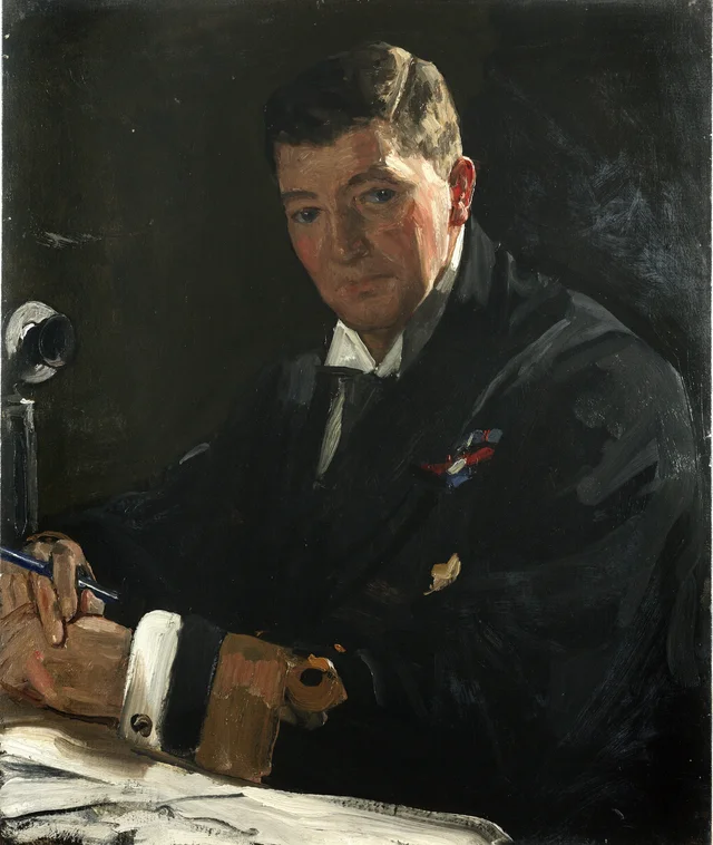 O chefe da censura naval: o contra-almirante Sir Douglas Brownrigg, baronete, CB, RN, John Lavery