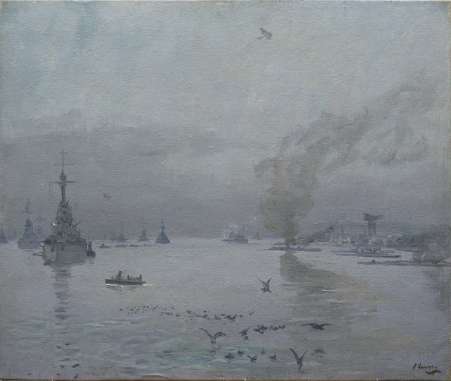 A Frota: um dia de névoa, 1917, Firth of Forth, John Lavery