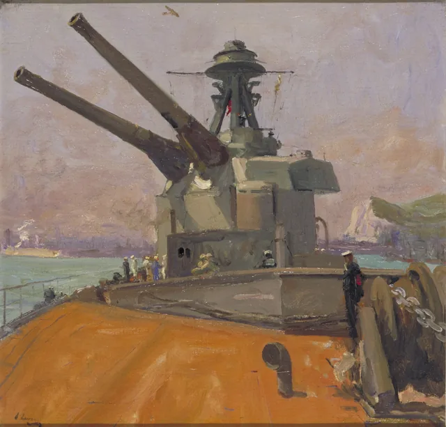 Os canhões. HMS Terror, 1918, John Lavery