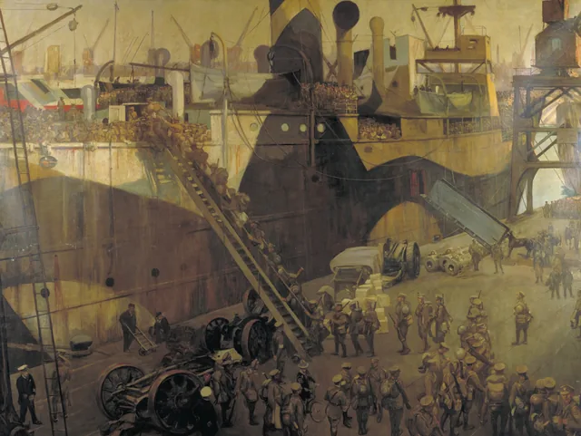 Tropas embarcando em Southampton para a frente ocidental, 1917