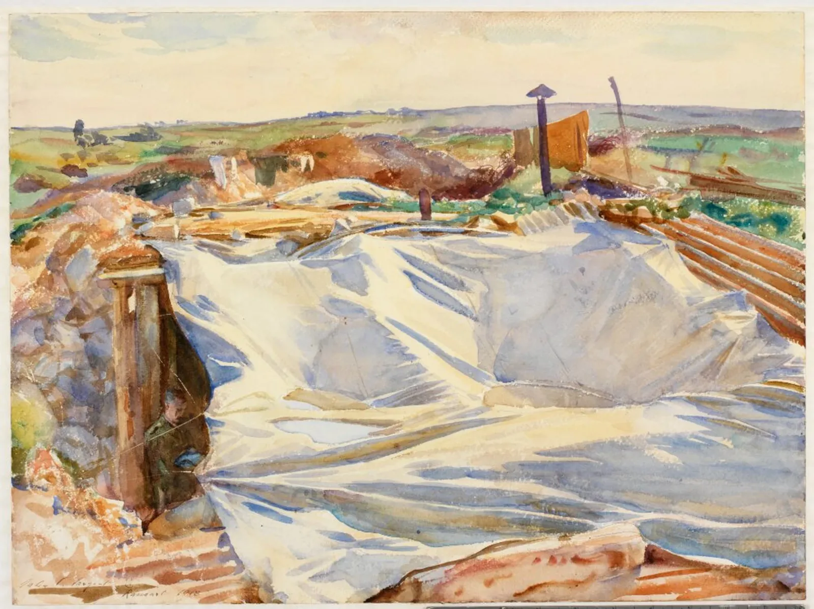 A Tarpaulin over a Dug-out, Ransart, John Singer Sargent