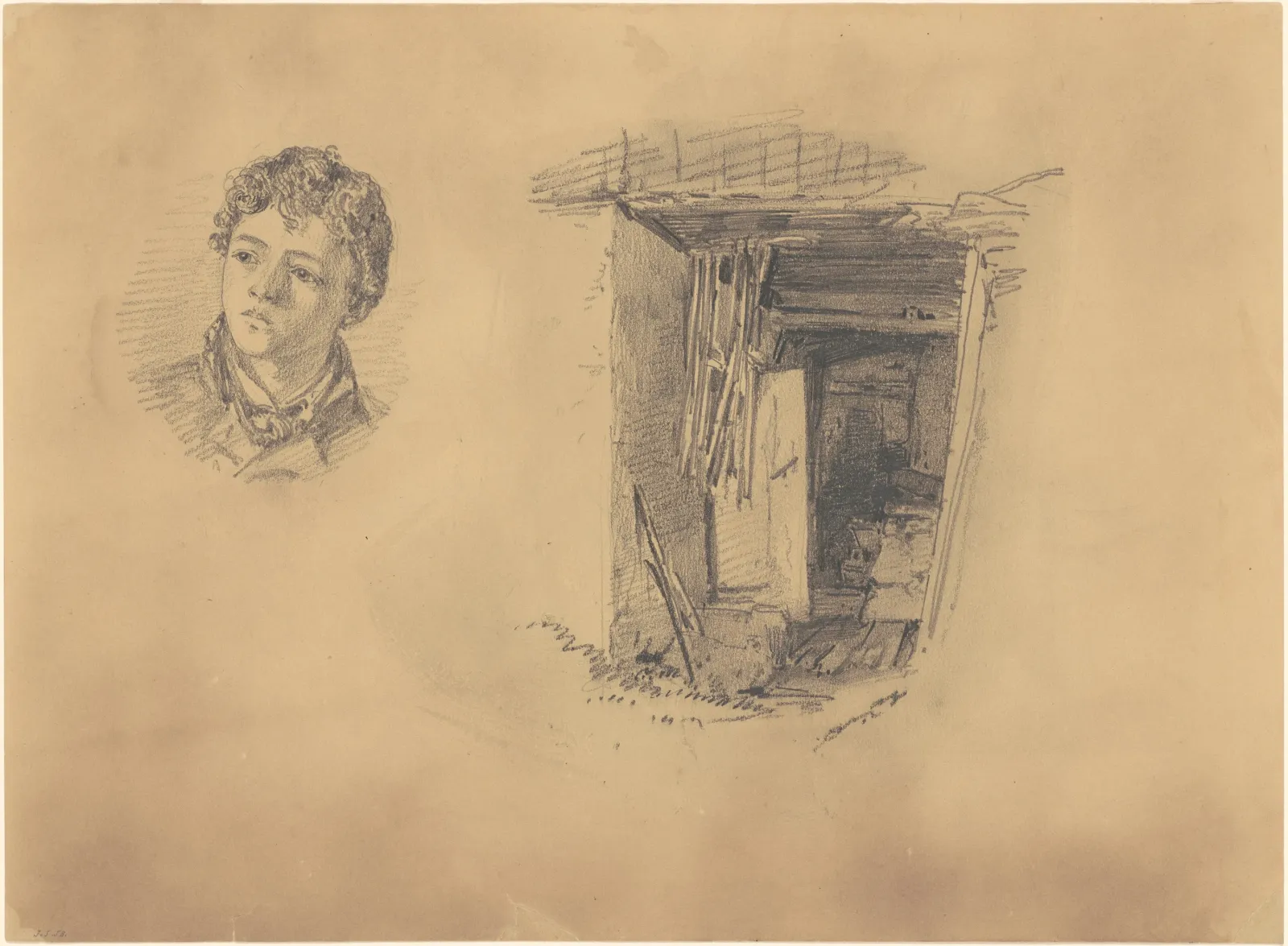Head of a Boy; and the Entrance to a Shack, John Singer Sargent