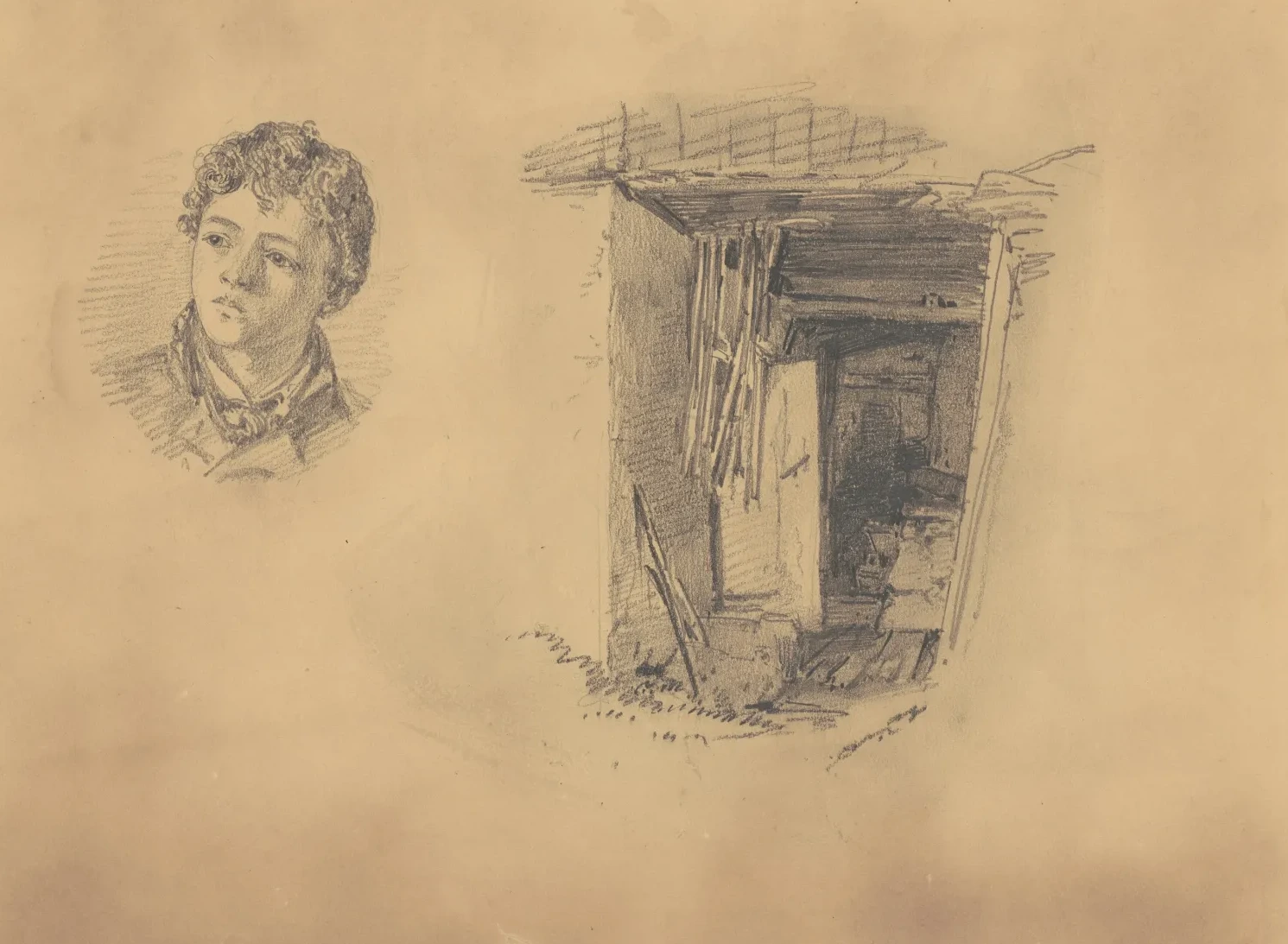 Head of a Boy; and the Entrance to a Shack, John Singer Sargent