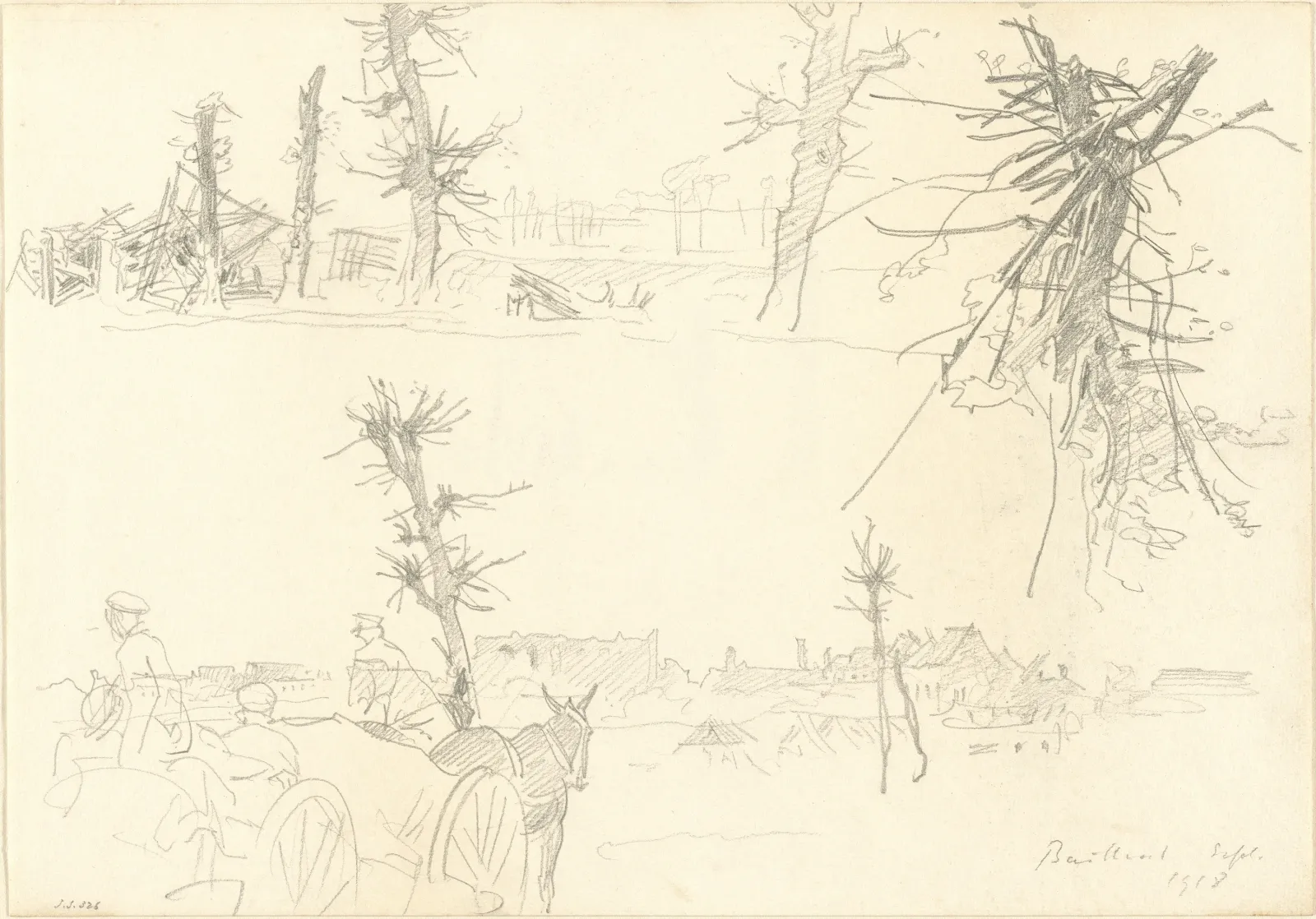 Soldiers in a Devastated Landscape [recto], John Singer Sargent