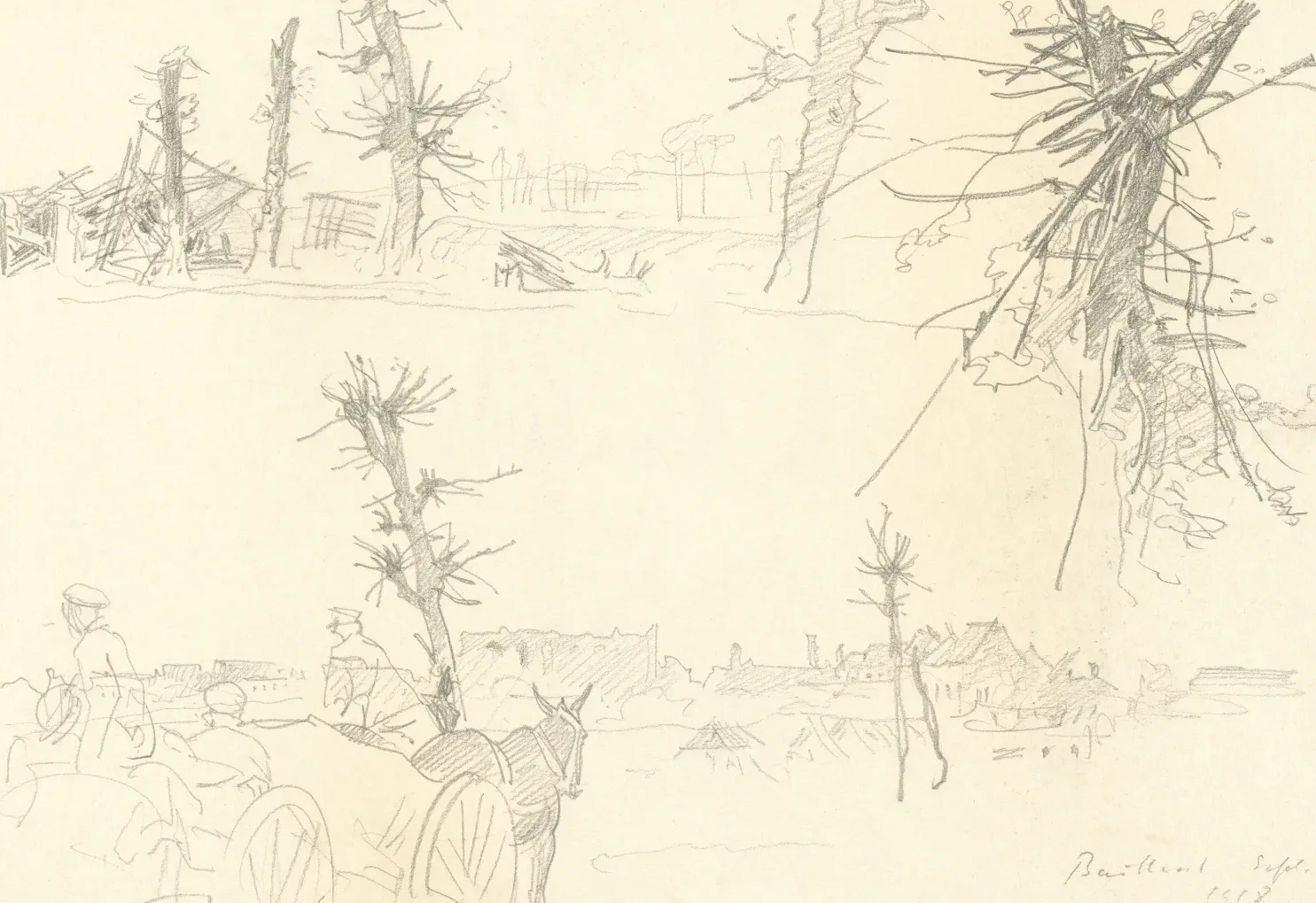 Soldiers in a Devastated Landscape [recto], John Singer Sargent