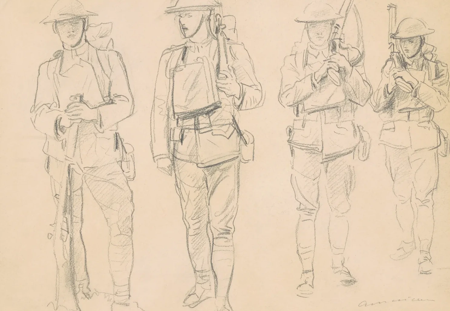 Studies for "Entering the War" [recto], John Singer Sargent