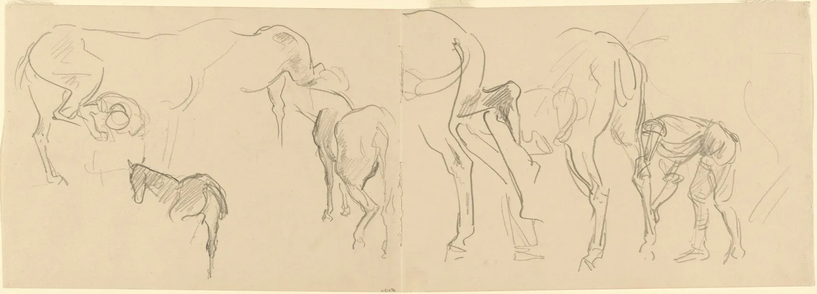 Studies for "Shoeing Calvary Horses at the Front" [recto], John Singer Sargent