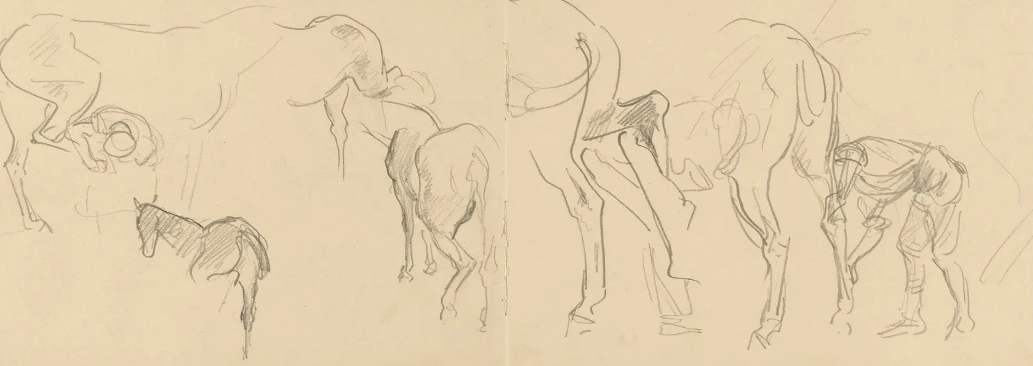 Studies for "Shoeing Calvary Horses at the Front" [recto], John Singer Sargent