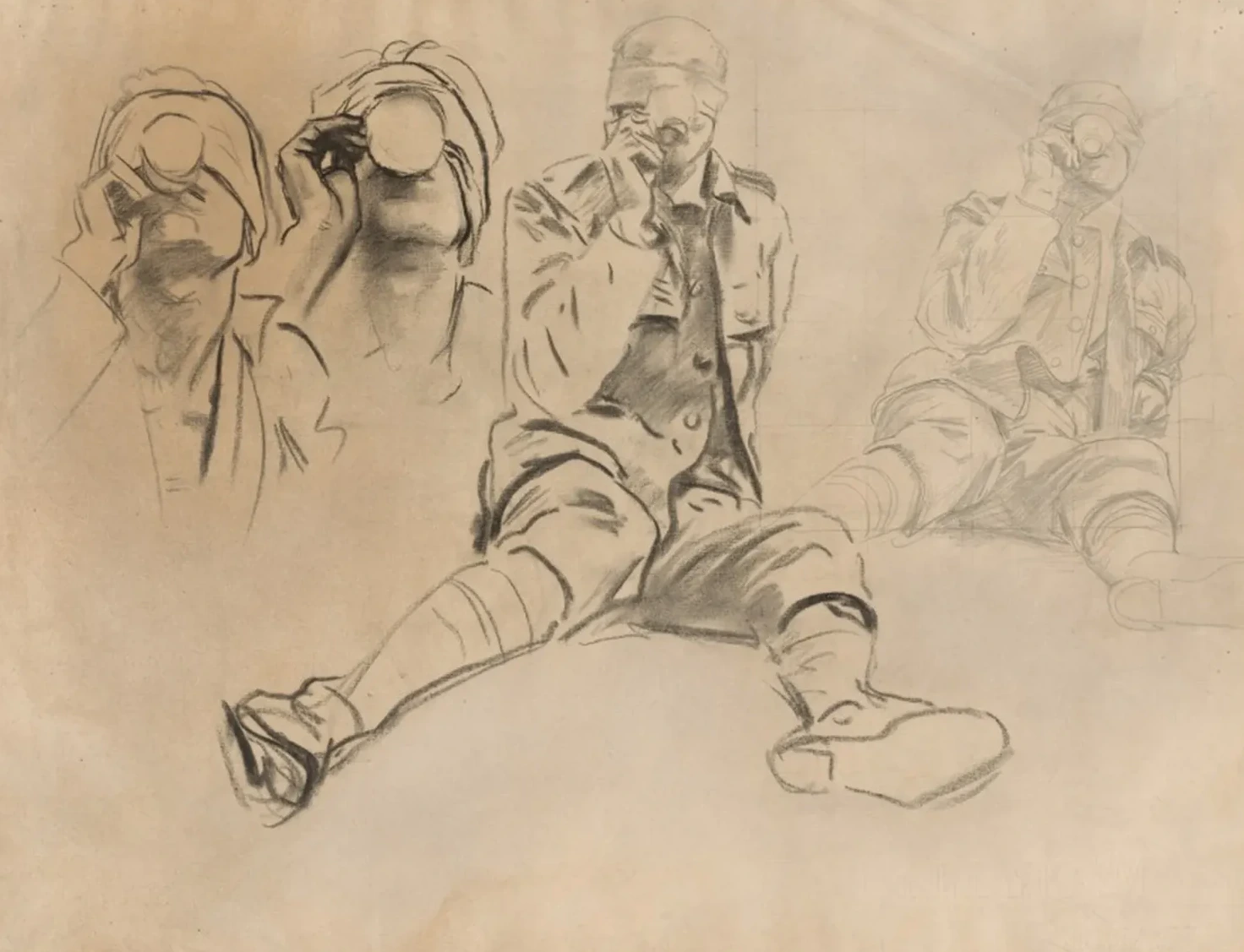 Studies of a Soldier Drinking, for Gassed (recto), John Singer Sargent