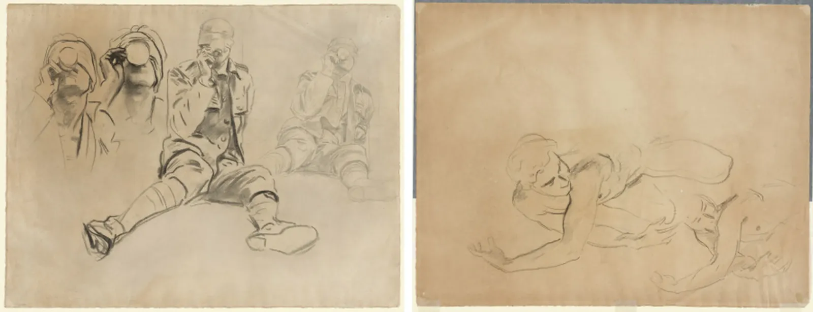 Studies of a Soldier Drinking, for Gassed (recto); Studies of a Male Nude (verso), John Singer Sargent