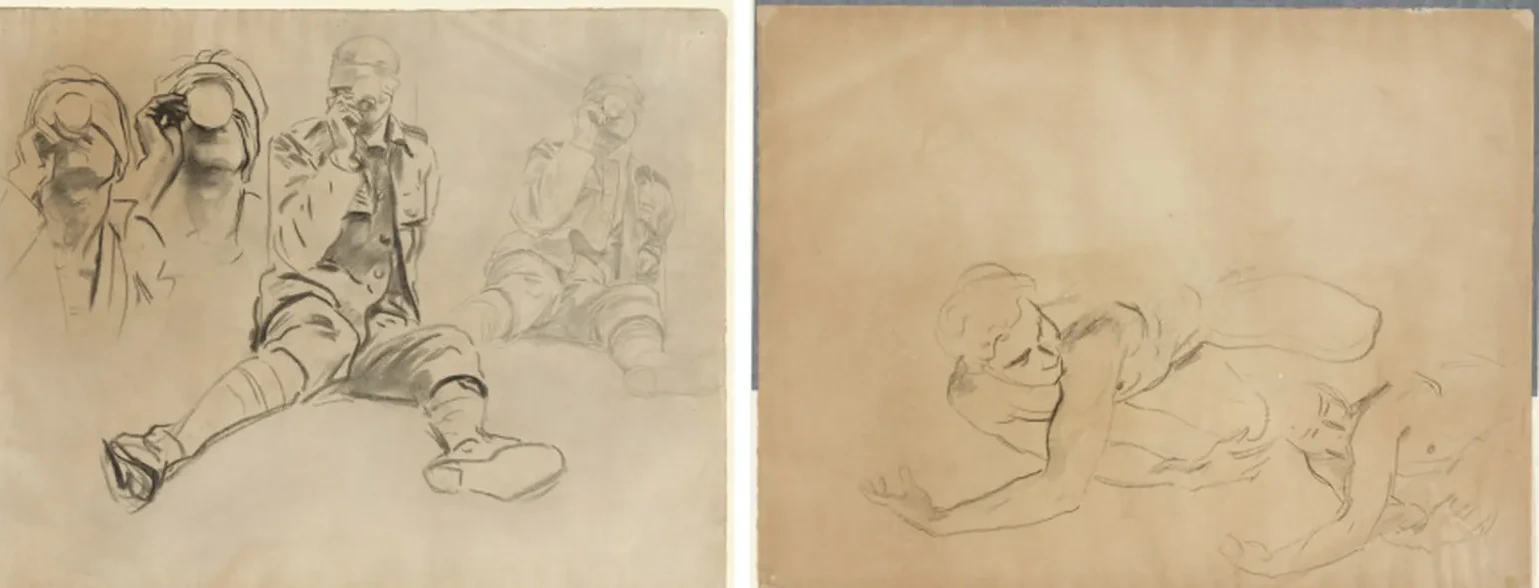 Studies of a Soldier Drinking, for Gassed (recto); Studies of a Male Nude (verso), John Singer Sargent