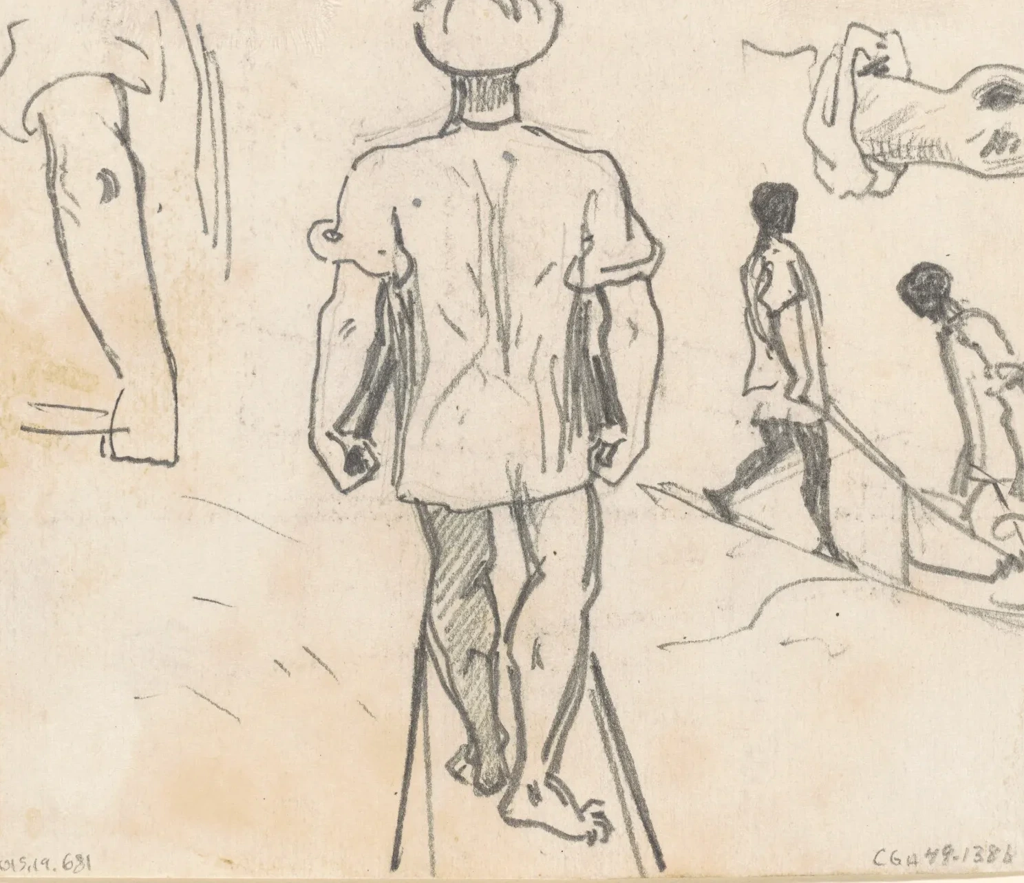 Studies of Peasants with Wheelbarrows [verso], John Singer Sargent