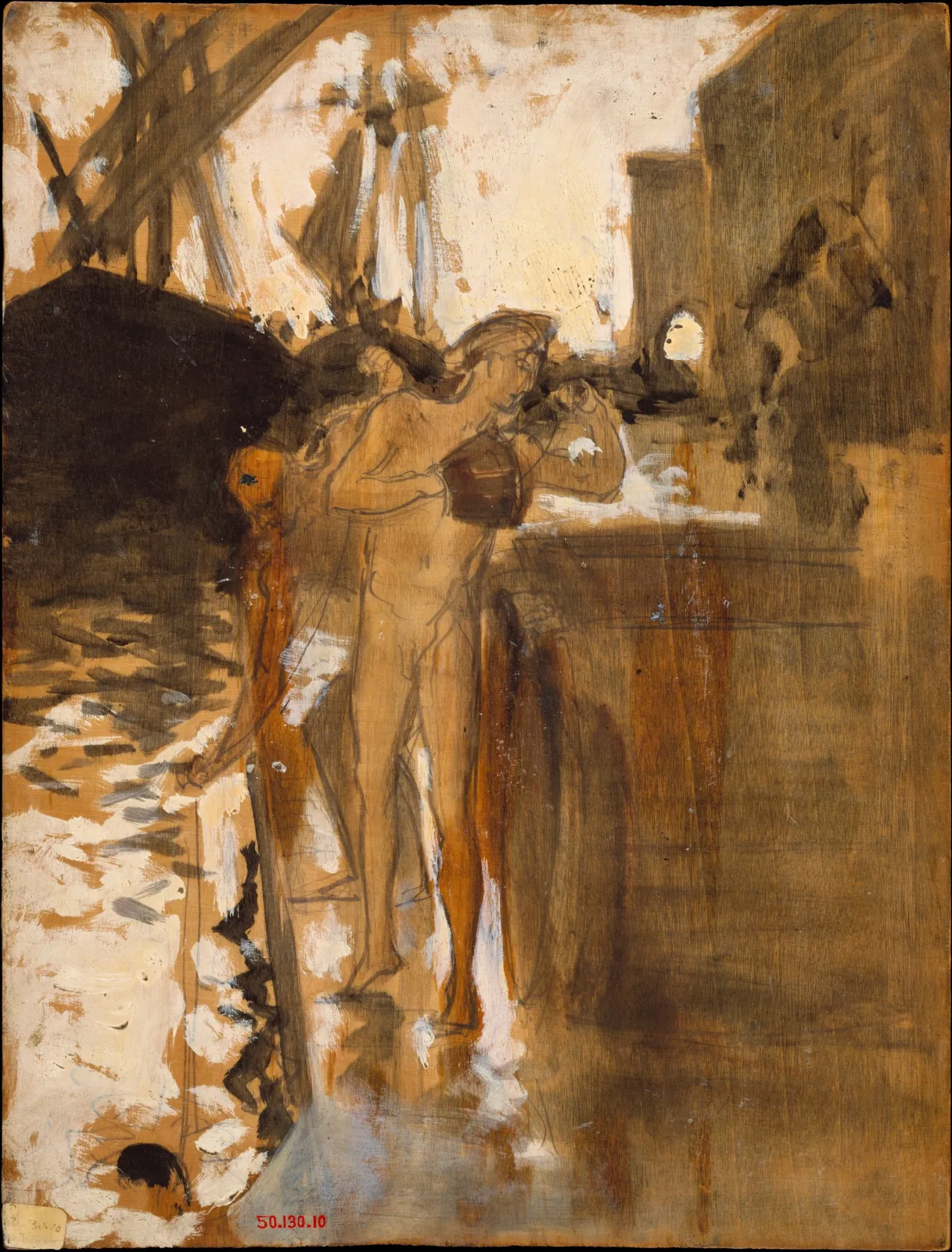 The Balcony, Spain [and] Two Nude Bathers Standing on a Wharf, John Singer Sargent