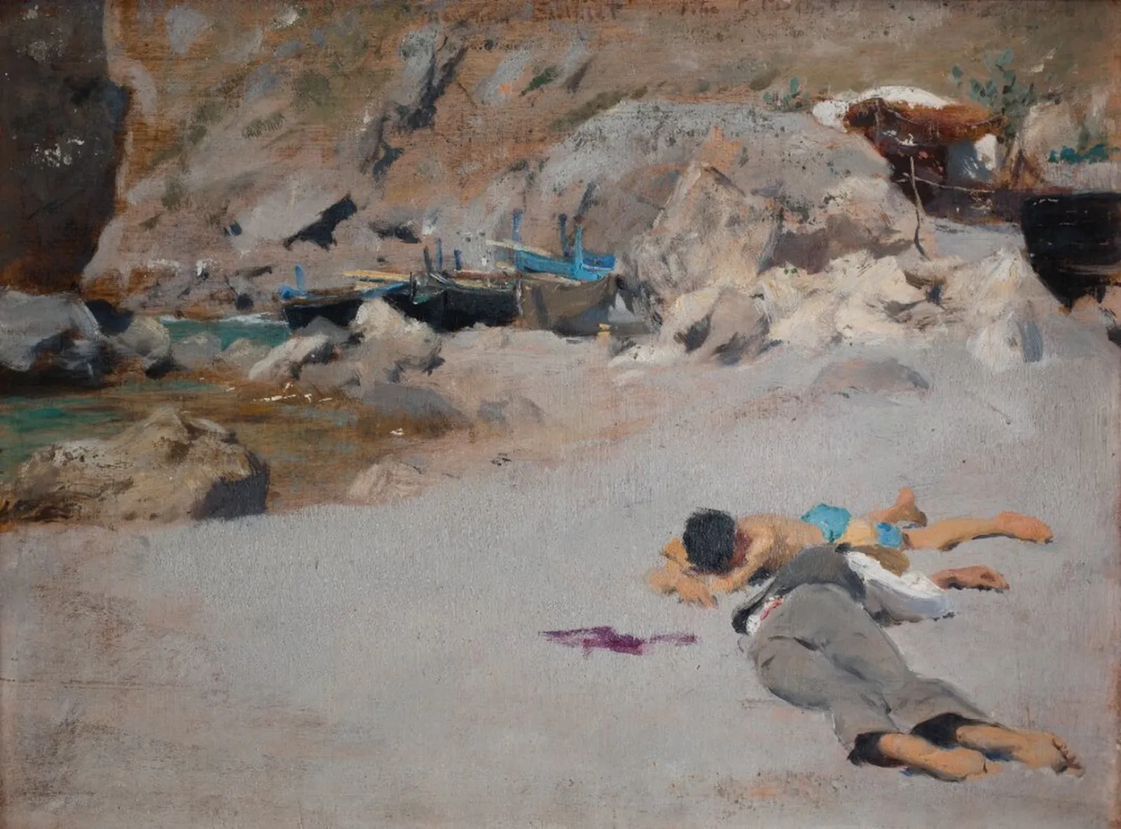 Two Boys on a Beach with Boats, John Singer Sargent