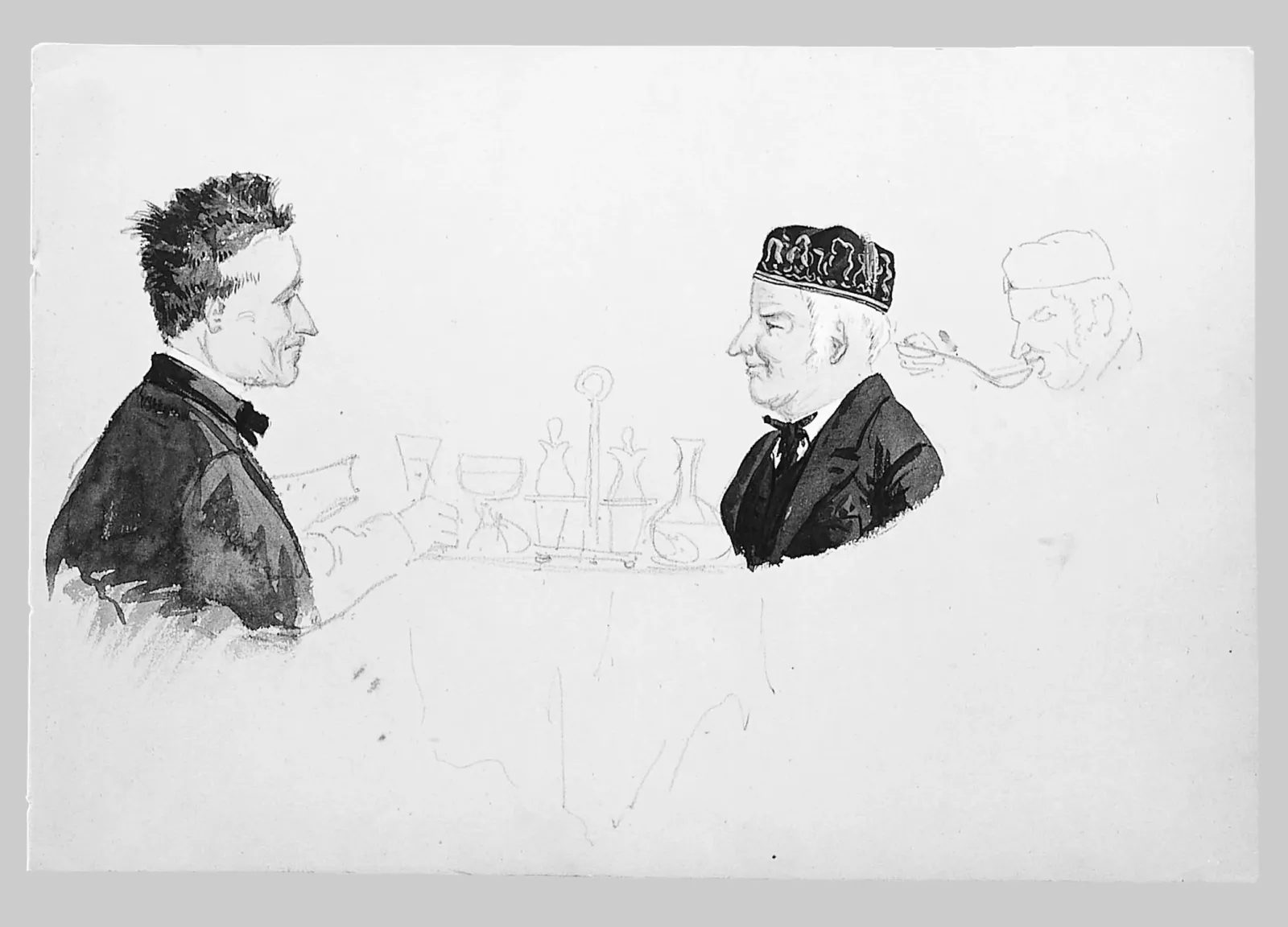 Two Men at a Table, Man Eating (from Switzerland 1869 Sketchbook), John Singer Sargent