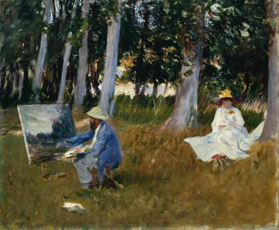 Claude Monet peignant à la lisière d'un bois