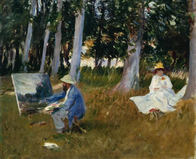 Claude Monet pintando en el linde de un bosque