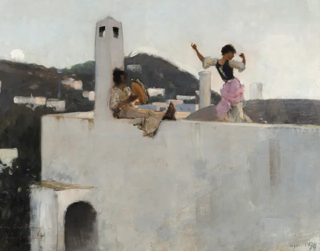 Joven mujer de Capri en un tejado