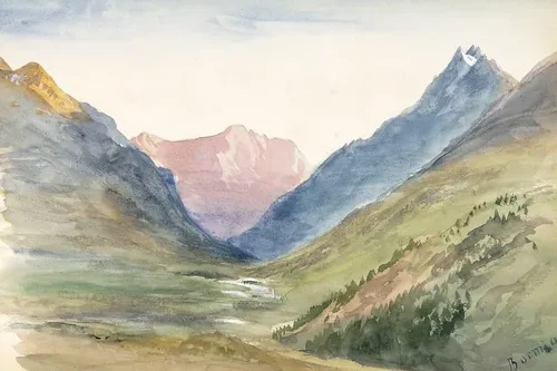 Mountain View at Bormio (from Switzerland 1869 Sketchbook)