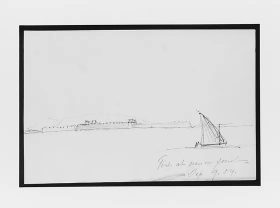 Mountains and Fort along Coast (from Sketchbook)