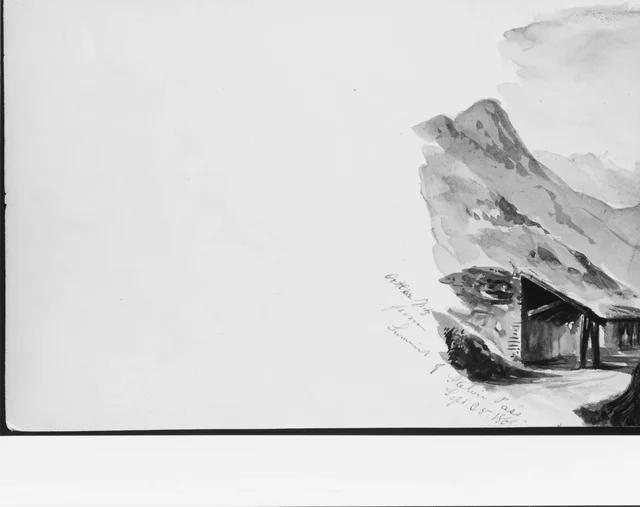 Ortler Spitz vu du sommet du col du Stelvio (du carnet de croquis Suisse 1869)