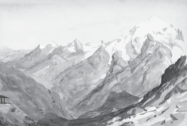Ortler Spitz vu du sommet du col du Stelvio (du carnet de croquis Suisse 1869)