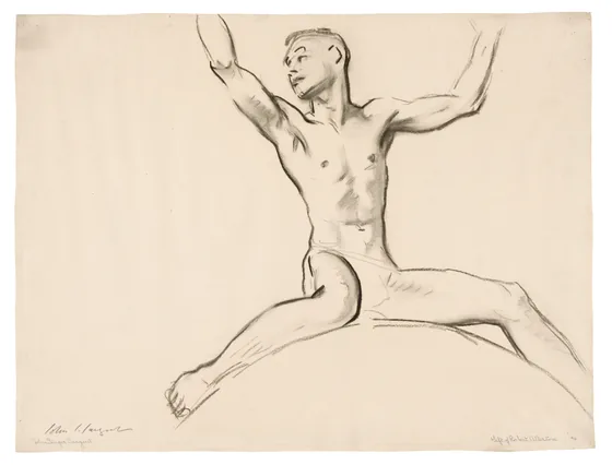 Seated Male Nude, Arms Uplifted