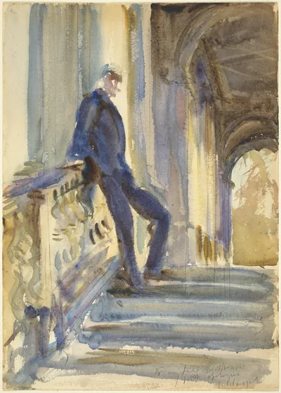 Sir Neville Wilkinson on the Steps of the Palladian Bridge at Wilton House