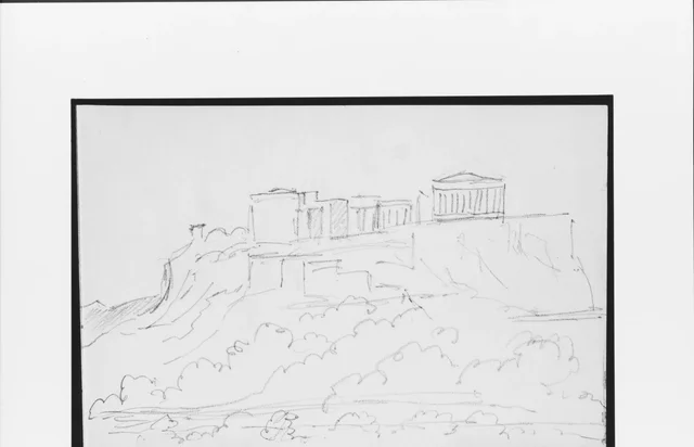 丘の頂の古代遺跡のスケッチ（素描帳より）