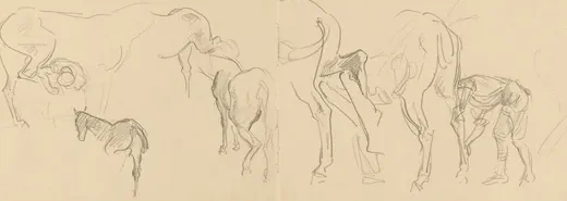 Studies for "Shoeing Calvary Horses at the Front" [recto]