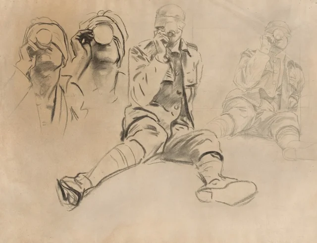 Études d'un soldat buvant, pour « Gazés » (recto)