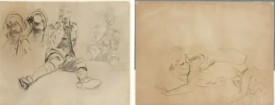 Studies of a Soldier Drinking, for Gassed (recto); Studies of a Male Nude (verso)