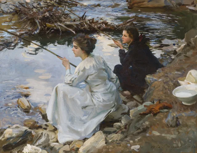 Deux jeunes filles pêchant