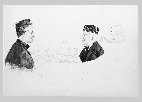 Two Men at a Table, Man Eating (from Switzerland 1869 Sketchbook)
