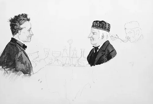 Two Men at a Table, Man Eating (from Switzerland 1869 Sketchbook)