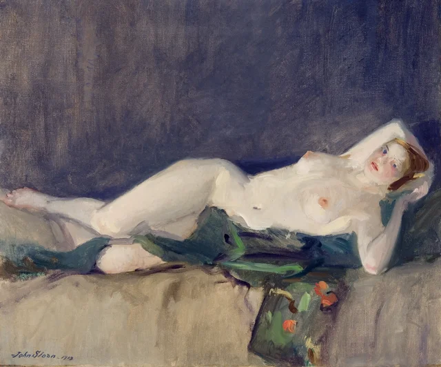 Desnudo con bufanda verde, John Sloan