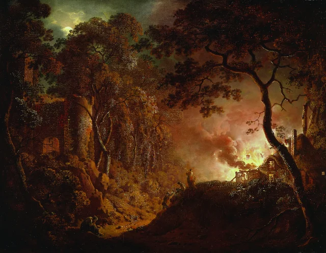 Cottage on Fire, Joseph Wright of Derby
