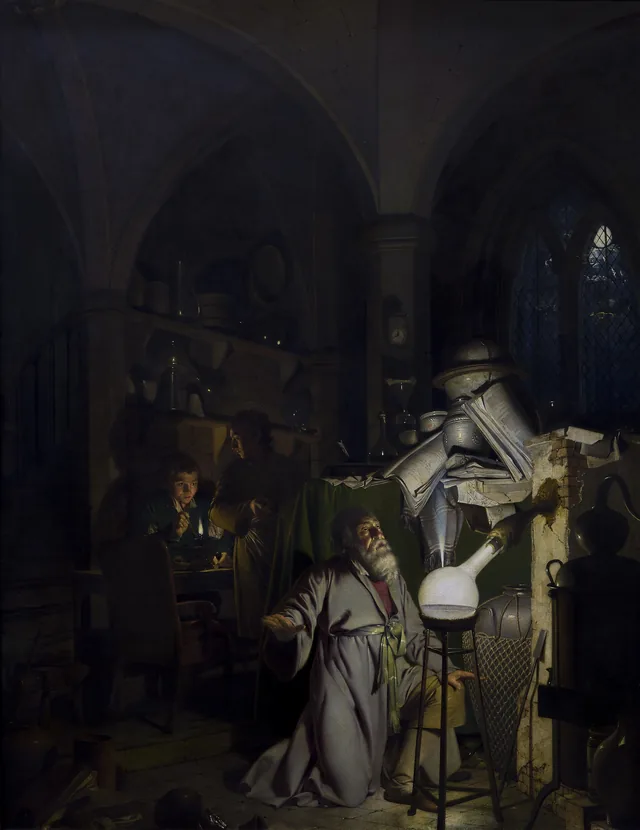 The Alchymist in Search of the Philosopher's Stone, Discovers Phosphorus, and Prays for the Successful Conclusion of his Operation, as was the Custom of the Ancient Chymical Astrologers, Joseph Wright of Derby