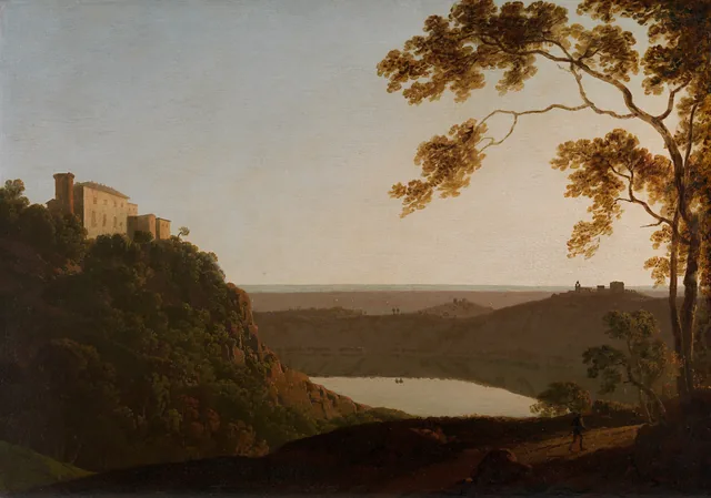Lake Nemi, sunset, Joseph Wright of Derby