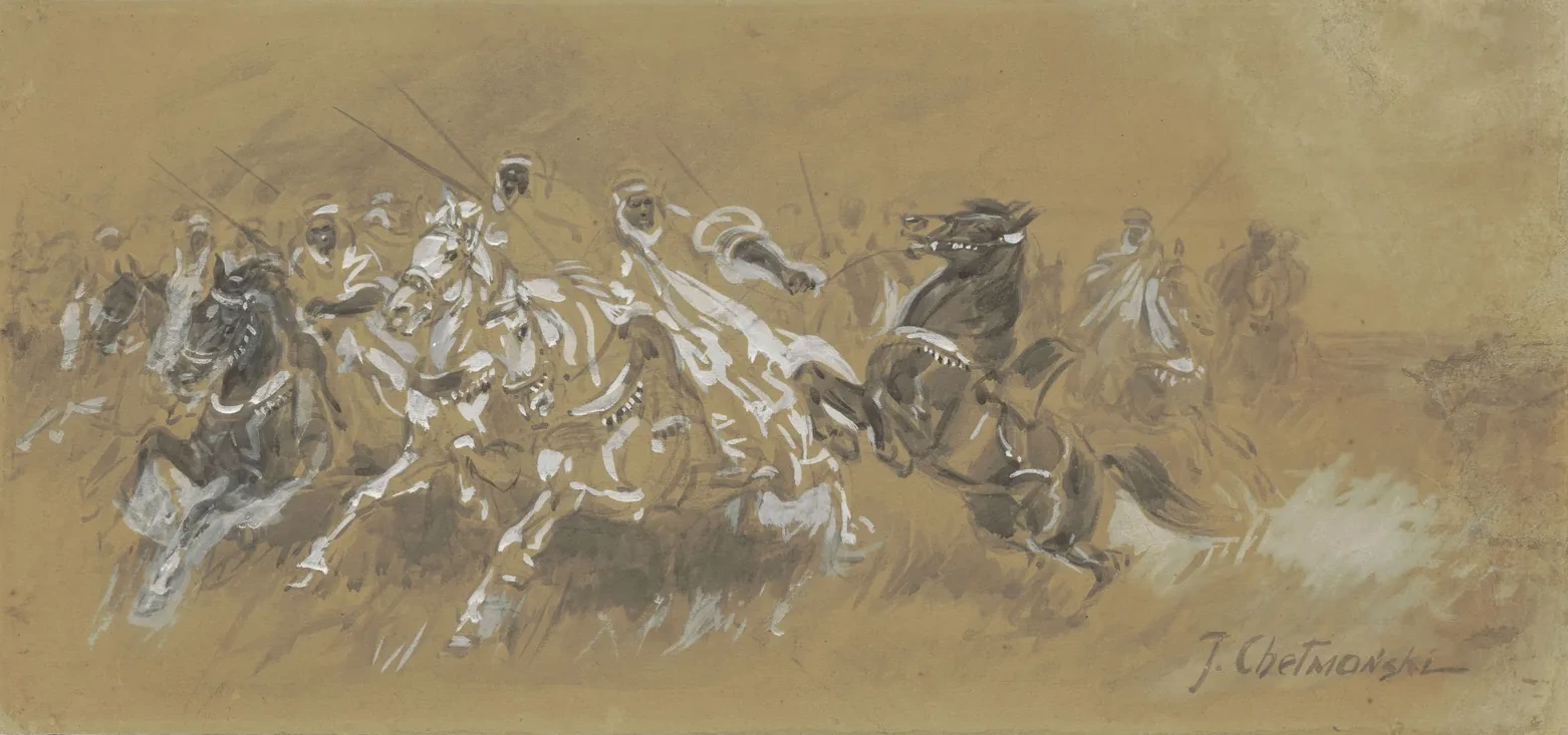 Arab Cavalry Charge - sketch for a painting (?), Józef Chełmoński