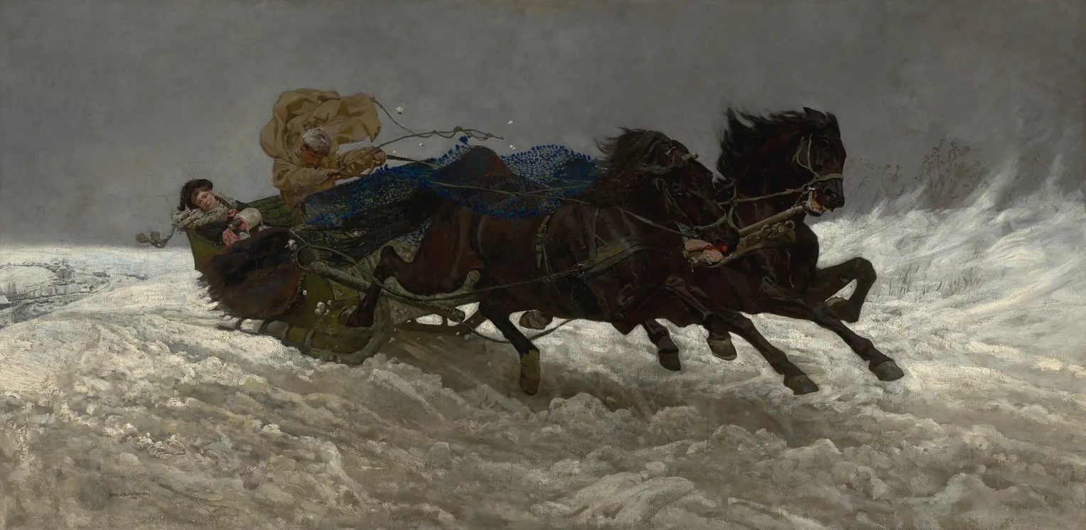 Regreso del baile, el paseo en trineo, réplica, Józef Chełmoński