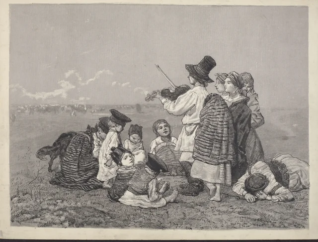 Crianças da aldeia no pasto, desenho preparatório para a ilustração «Os Pequenos Pastores» publicada nas «Kłosy» (1885)