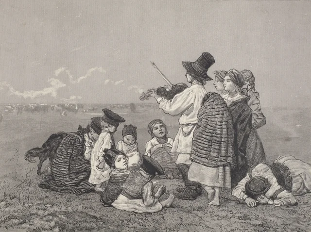 Niños de pueblo en el pastizal, dibujo preparatorio para la ilustración «Los jóvenes pastores» publicada en «Kłosy» (1885)