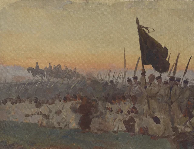 Guadañadores rezando antes de la batalla, boceto