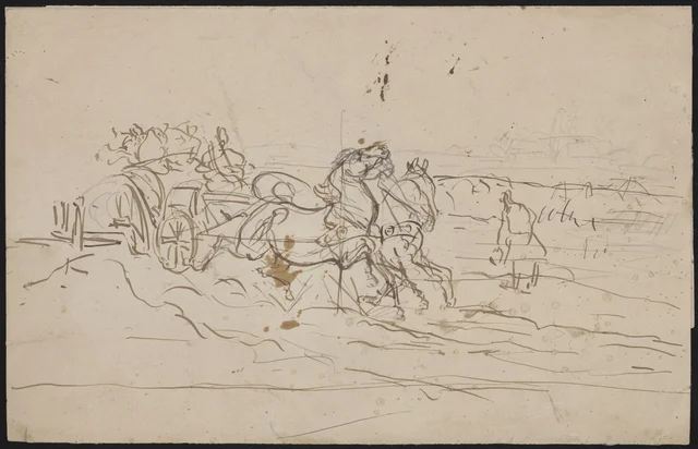 Paysage avec une calèche au galop, esquisse pour « Essai d'attelage » de 1879, Józef Chełmoński